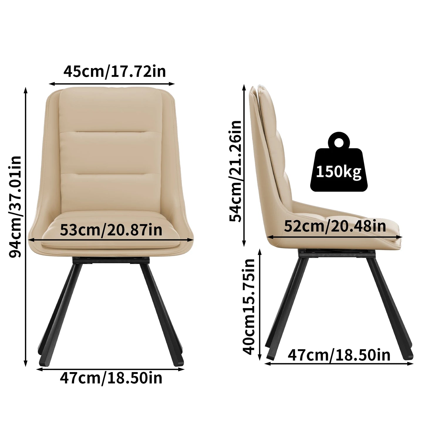Set Of 2 360° Rotatable Upholstered Dining Room Chairs Leisure Kitchen Accent Chair High Back Design, Sponge Filling