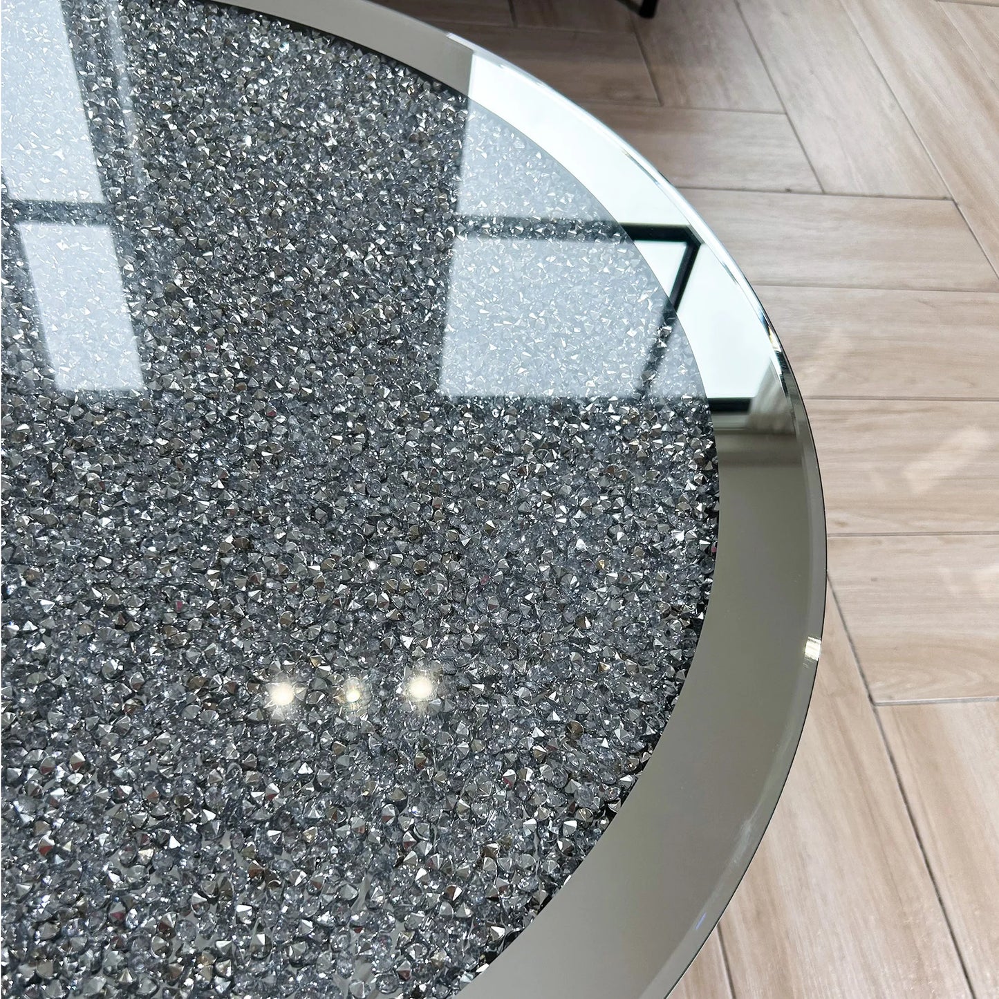 Mirrored Coffee Table With Crystal Inlay Modern Round Glass Table
