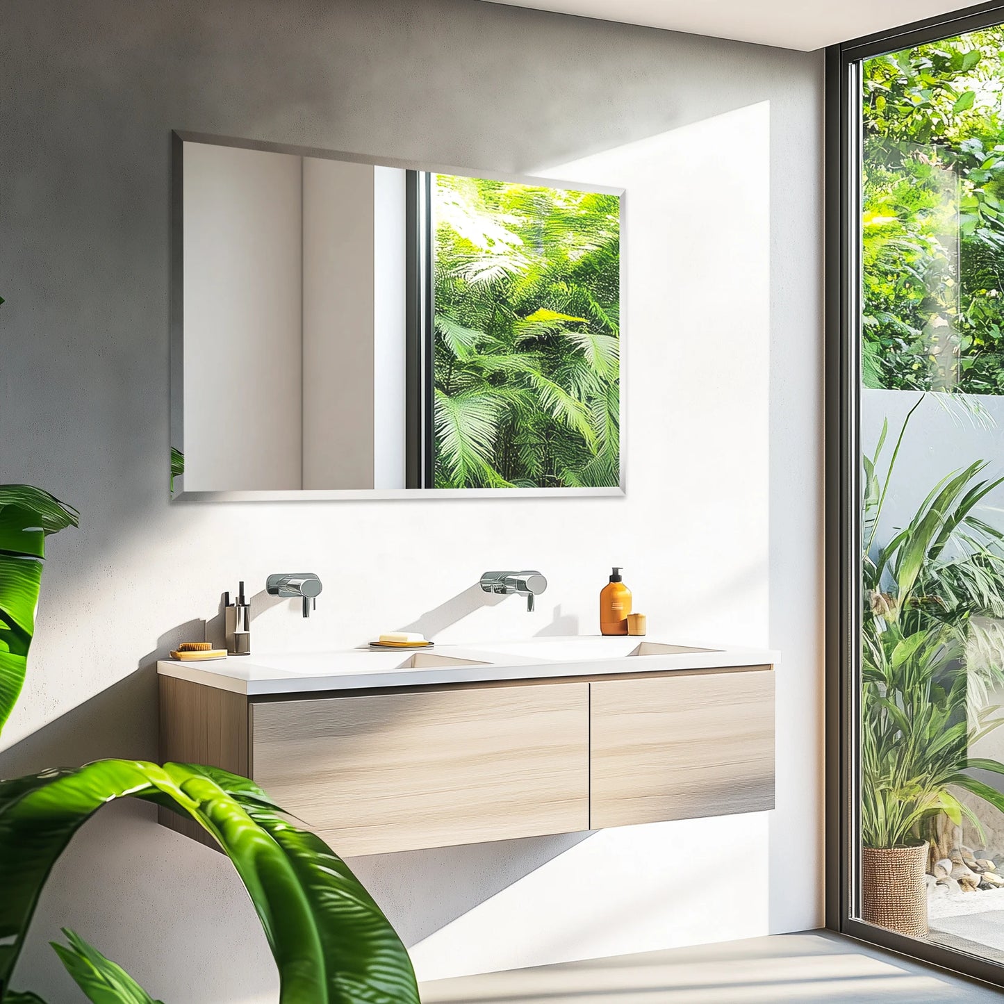 Wisfor Frameless Bathroom Mirror Over Sink With Beveled Edge