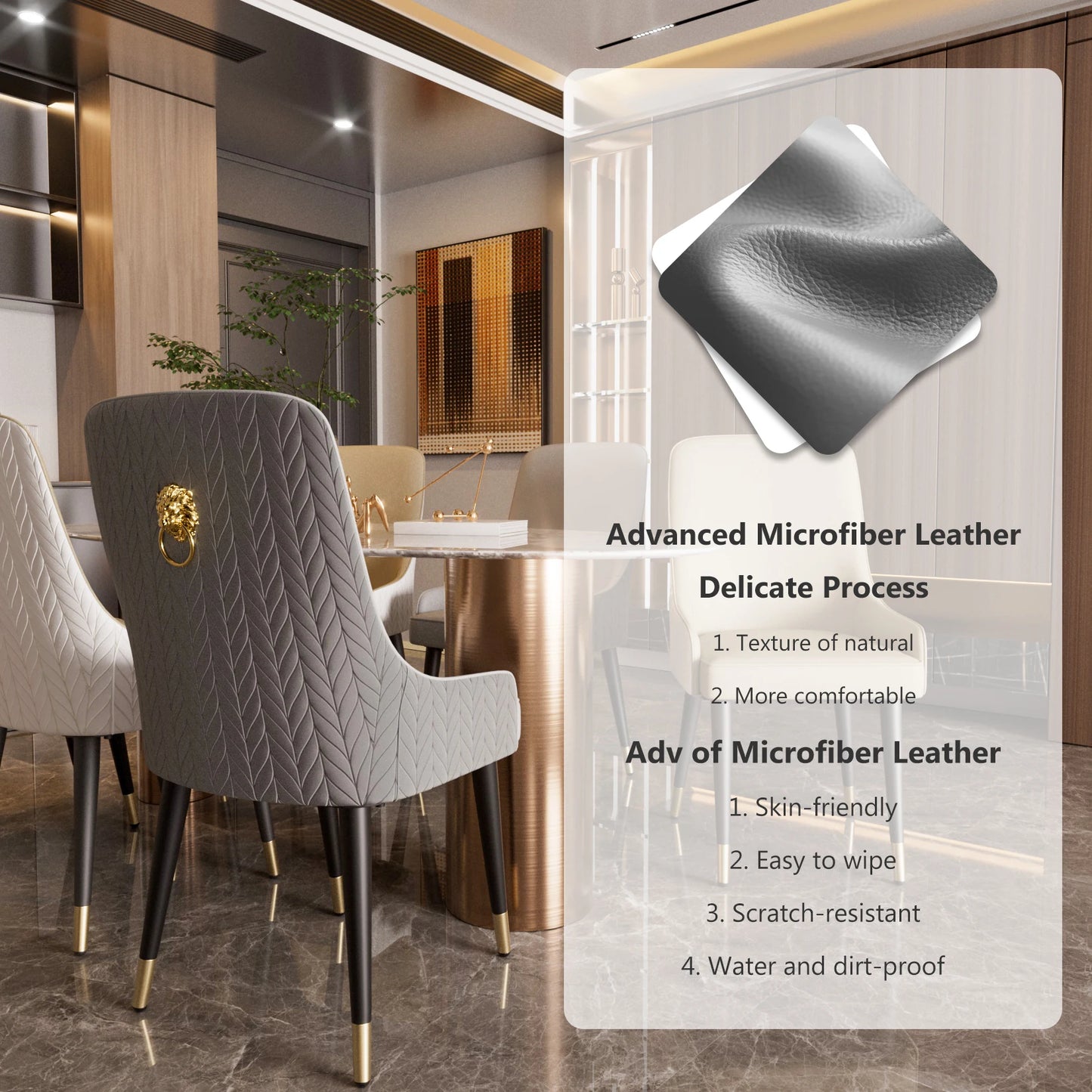Modern PU Leather Dining Chairs Set 2 With Metal Legs