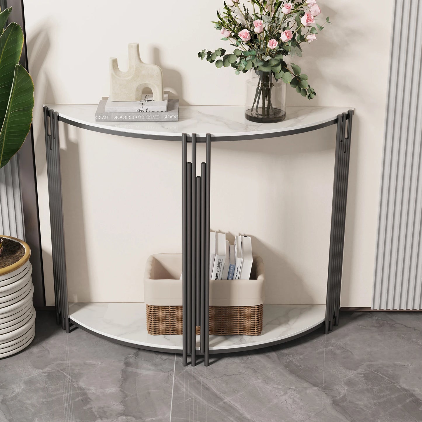 Wisfor Half Moon Tiered Console Table Sintered Stone And Metal