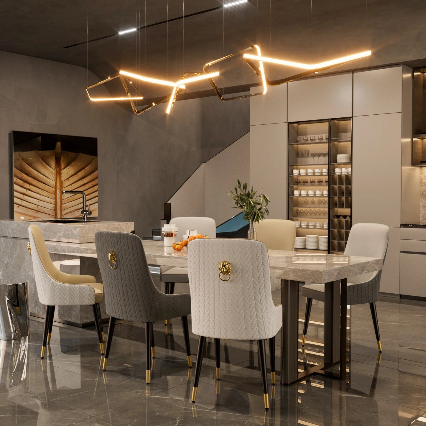 Modern PU Leather Dining Chairs Set 2 With Metal Legs