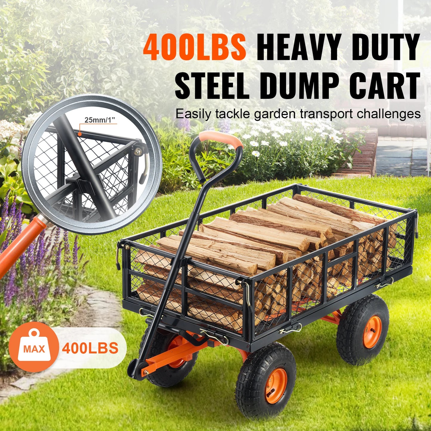 SucceBuy Garden Cart Sturdy Metal Utility Wagon 400 880 Lbs