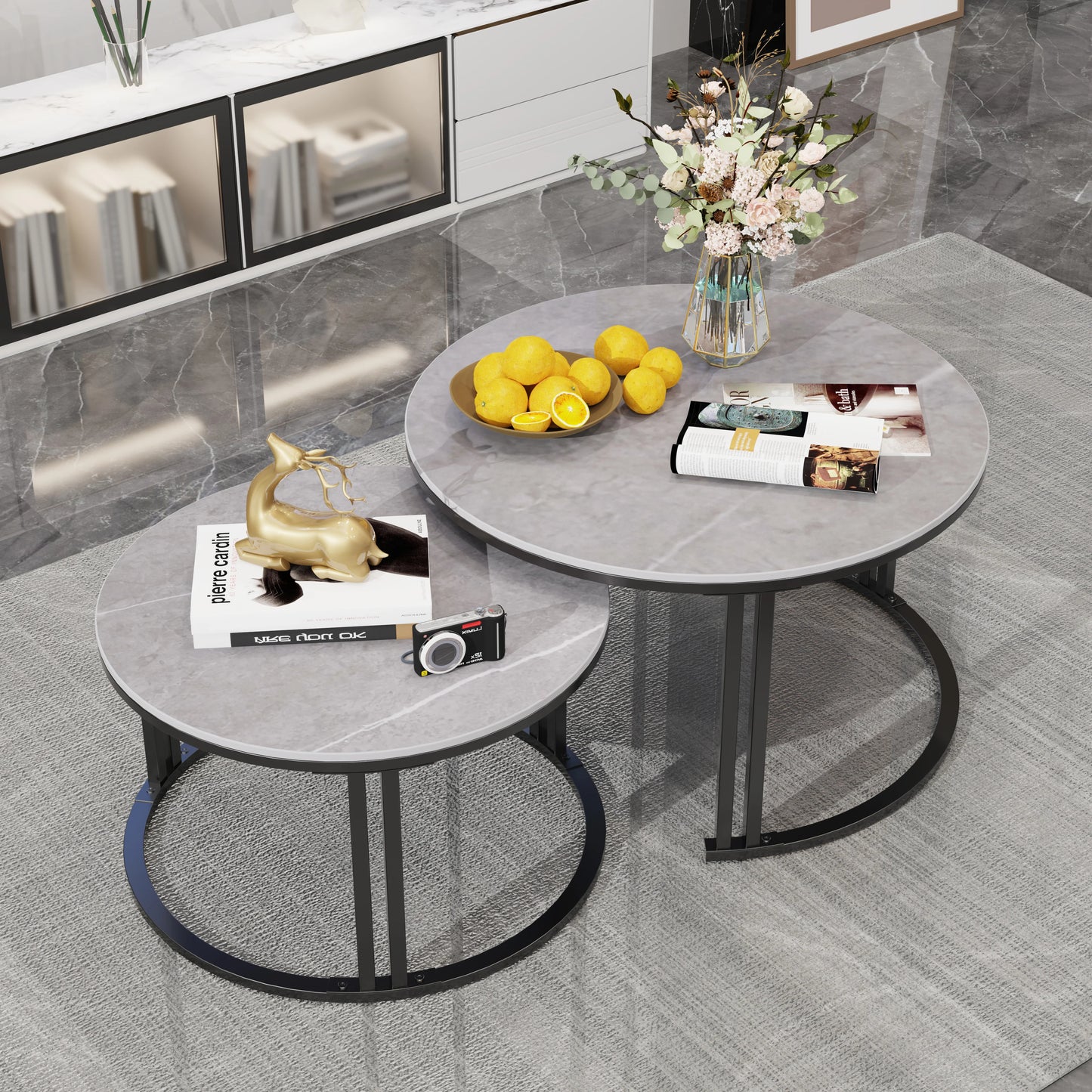 Wisfor Circle Nesting Coffee Tables Set Modern Stone Top