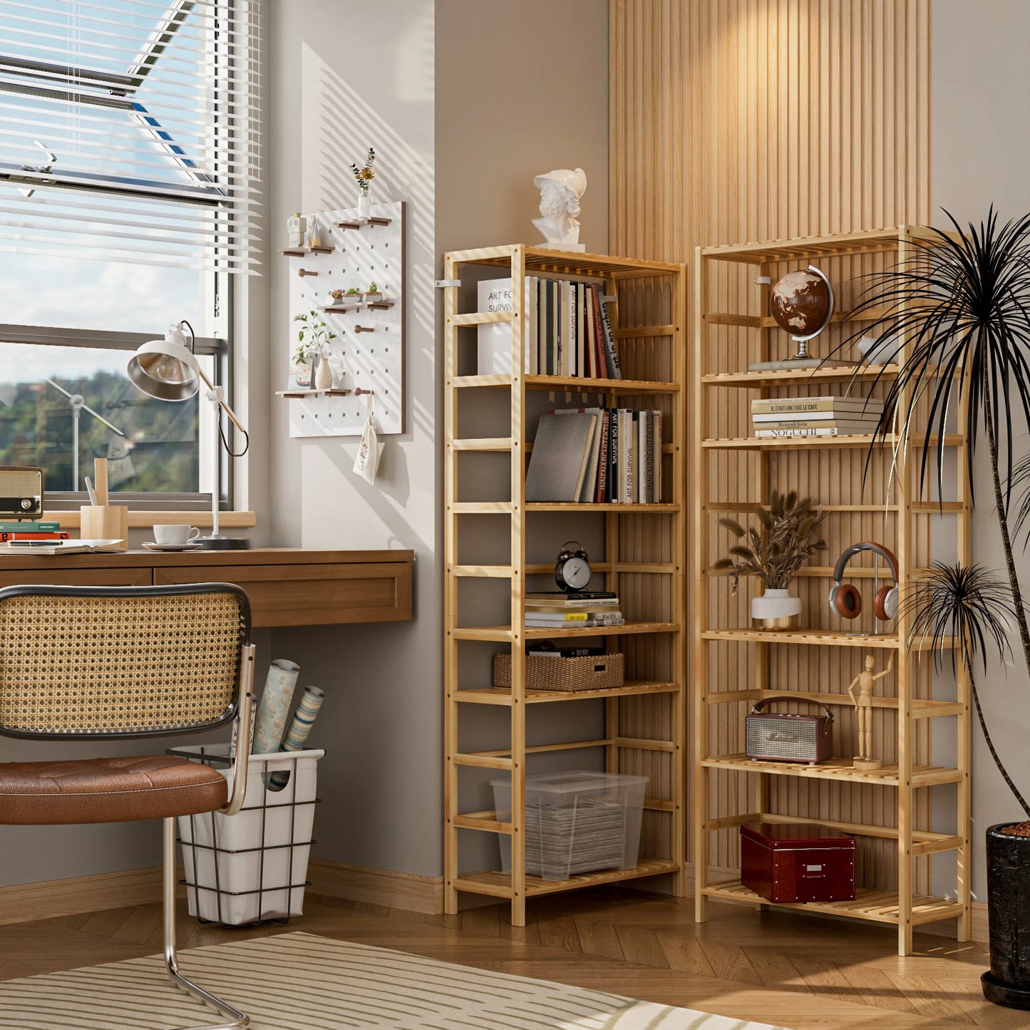 Bamboo Six Tier Bookshelf And Flower Rack With Adjustable Shelves