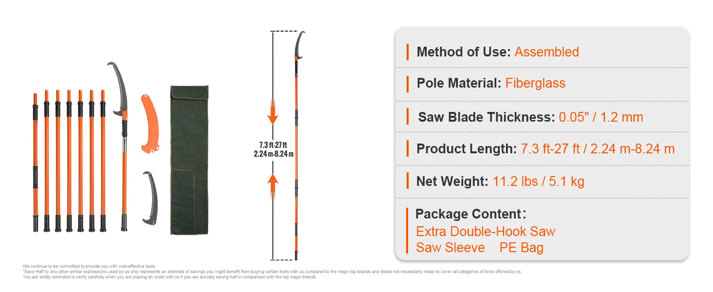 SucceBuy Telescopic Extendable Pole Saw With Aluminum Handle