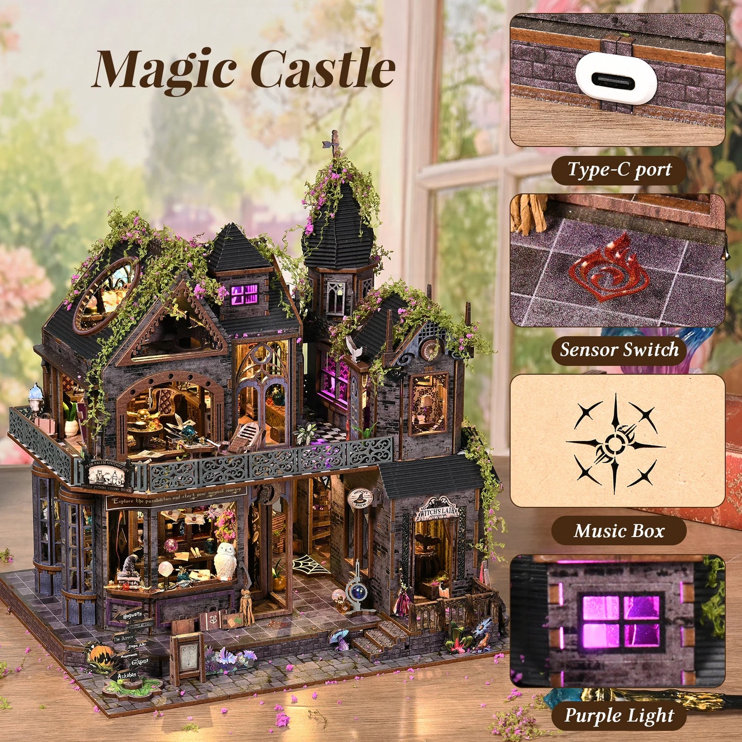 ASLOWSNAIL Magic Castle 3D DIY Wooden Book Nook Kit Decor