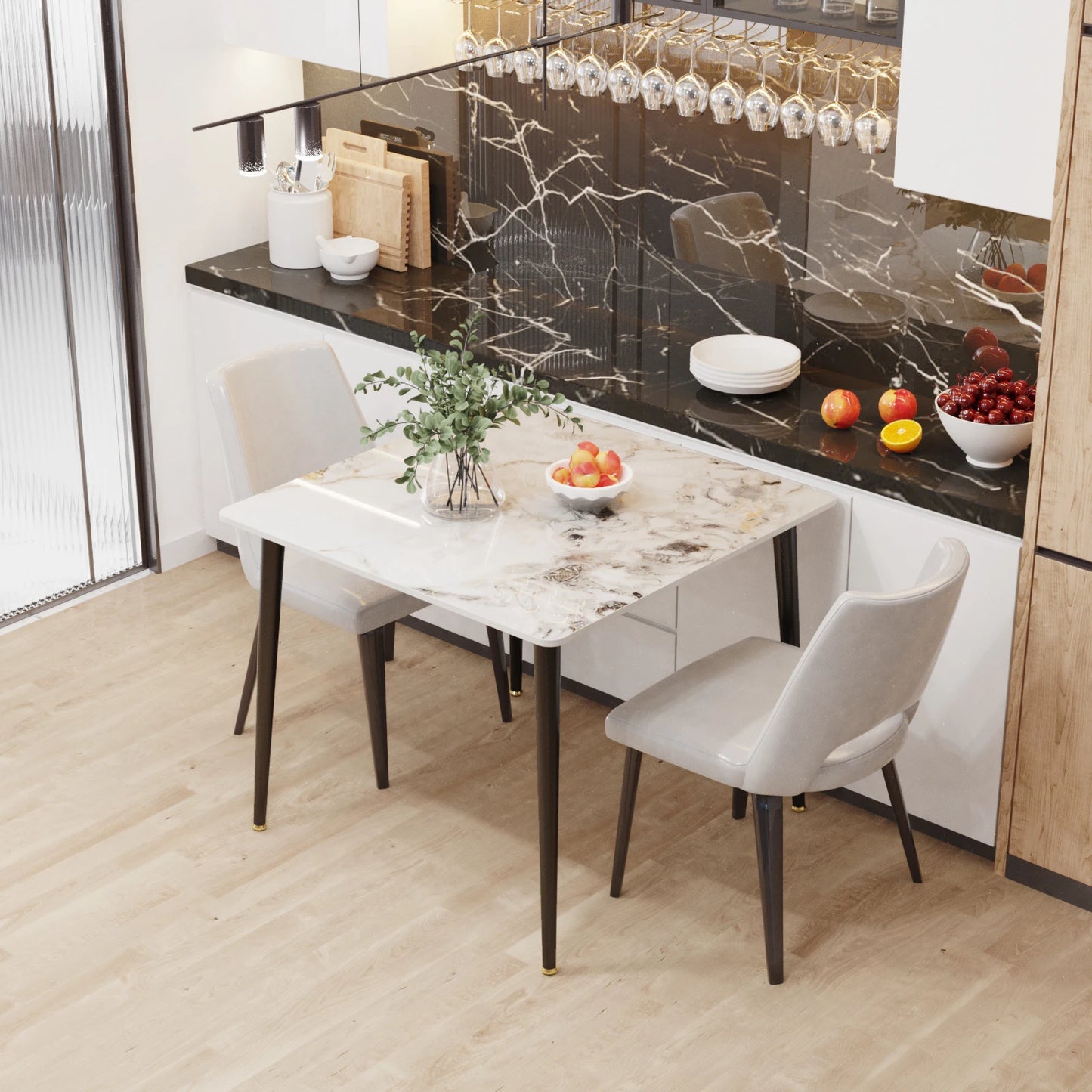 Wisfor Mid-Century Slate Dining Table With Sintered Stone Top