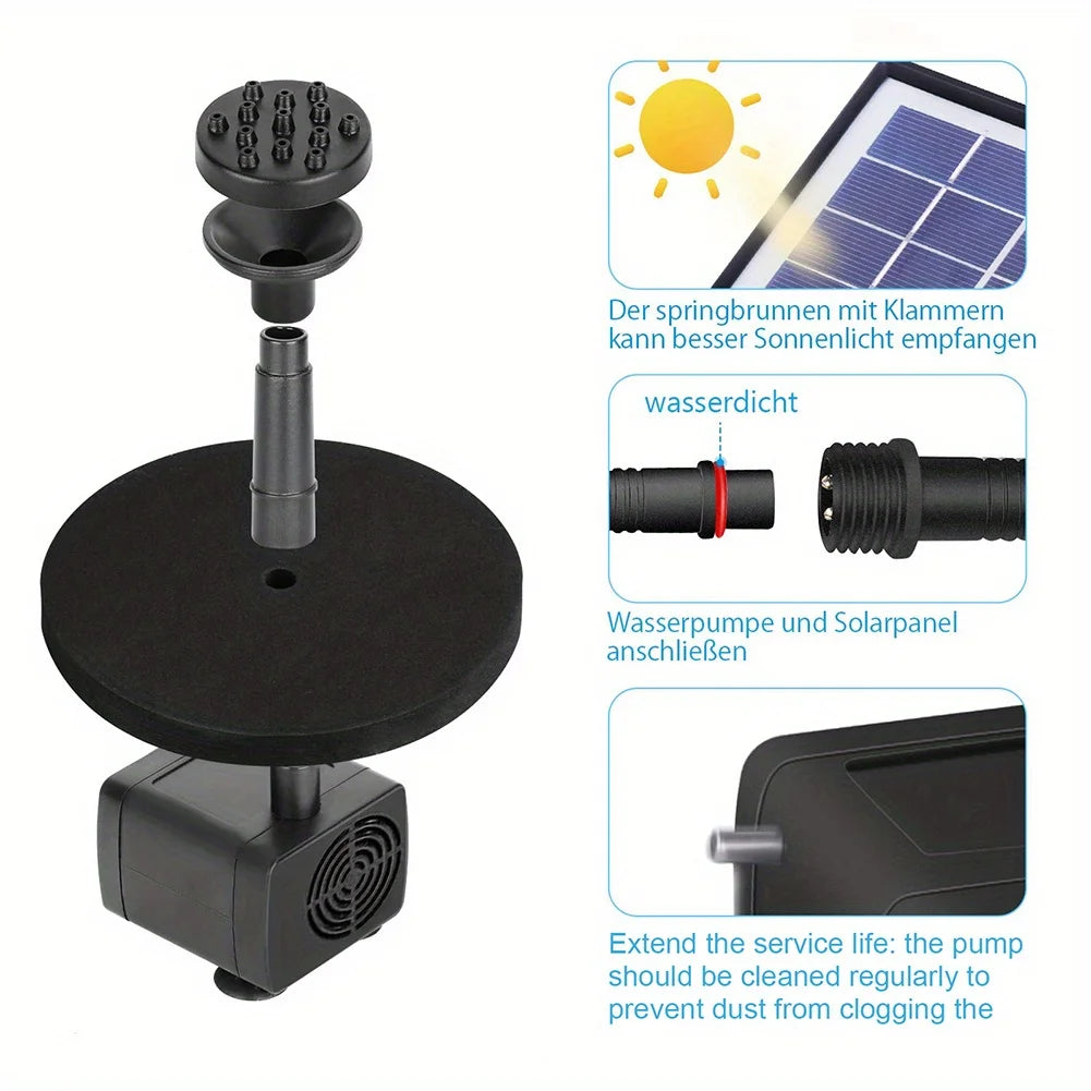 Solar Fountain With Six Nozzles Floating Water Pump For Gardens