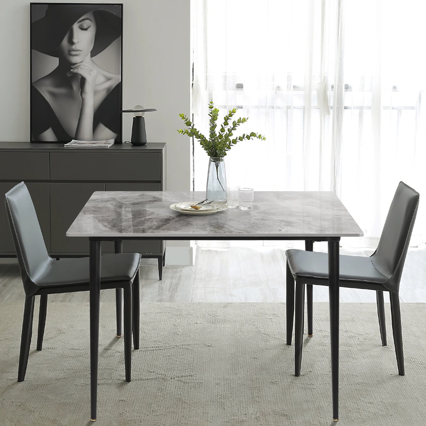 Wisfor Mid-Century Slate Dining Table With Sintered Stone Top