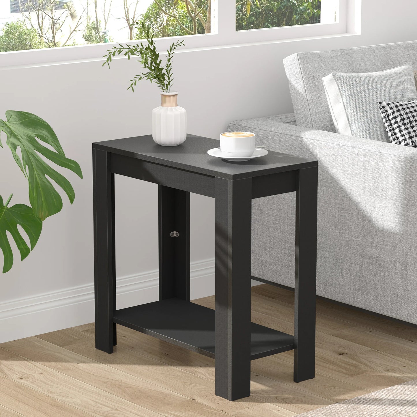 Narrow Sofa Side Table With 2 Tier Open Storage Modern