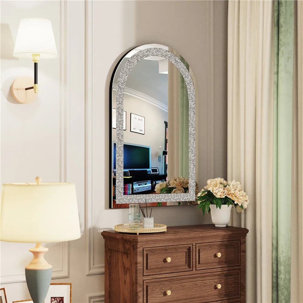 Crystal Crush Diamond Silver Frameless Oval Mirror