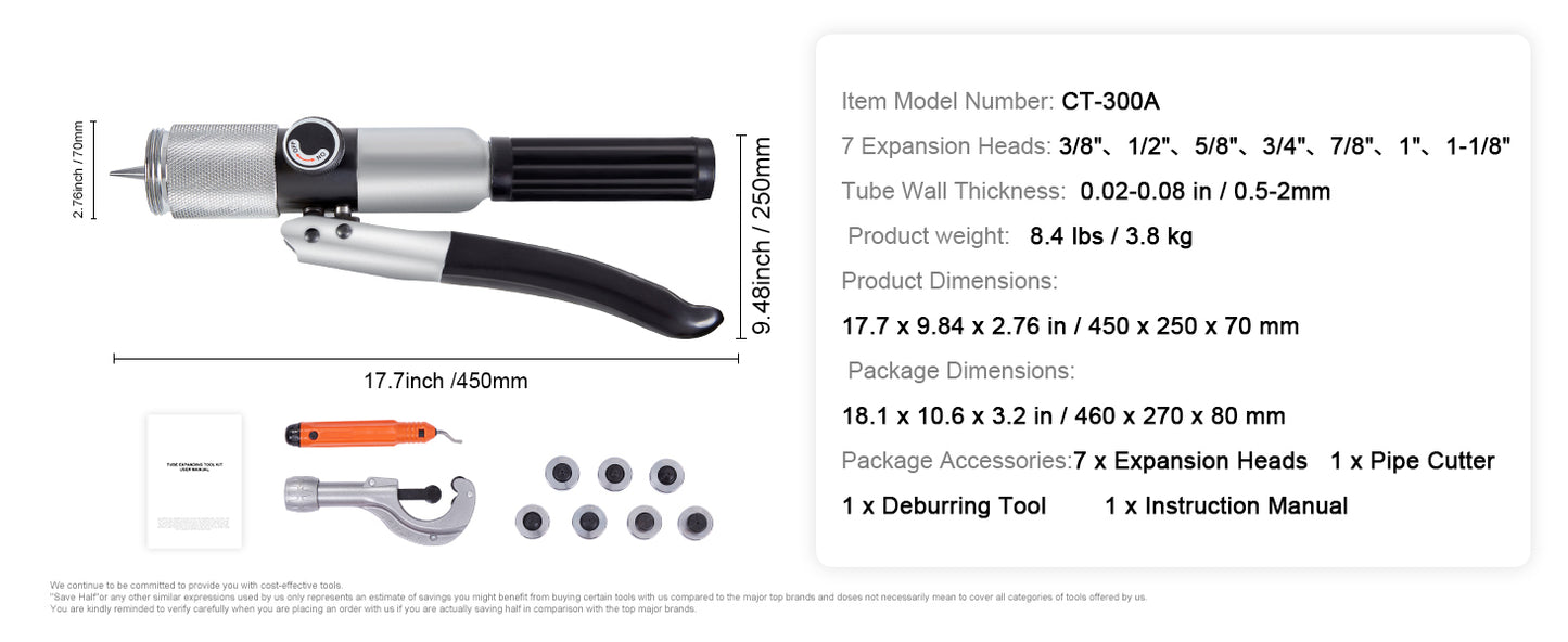 Succebuy Hydraulic Tube Expander With 7-Head Expander Set And Deburring Tool