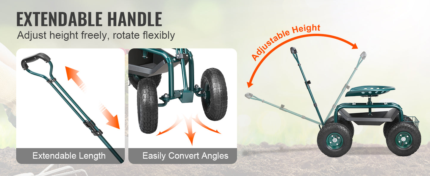 SucceBuy Garden Cart Rolling Workseat With Wheels 360 Degree Swivel