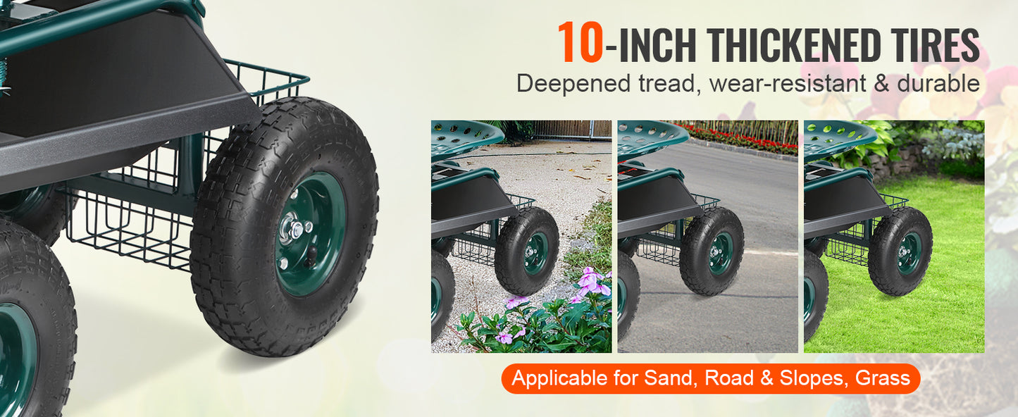 SucceBuy Garden Cart Rolling Workseat With Wheels 360 Degree Swivel
